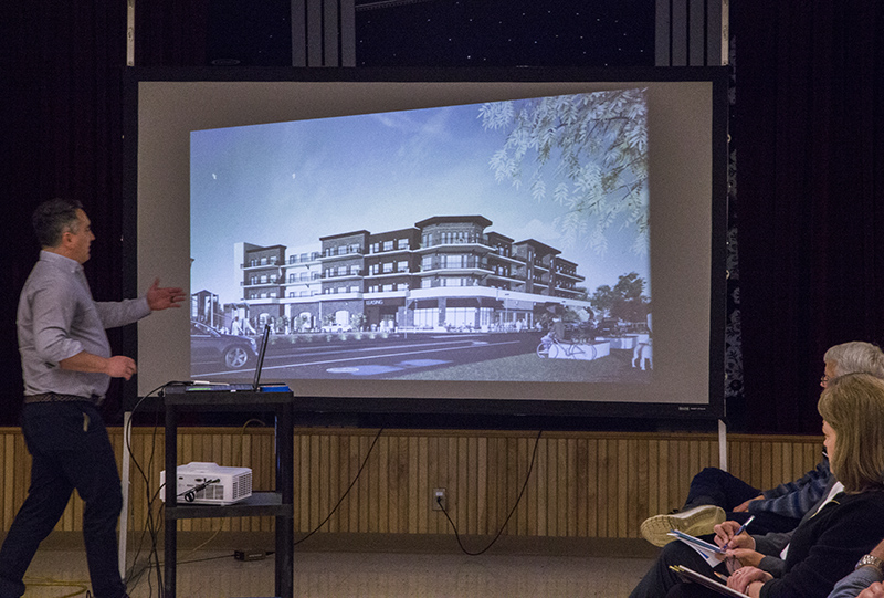 Sam Zinkan presenting the new look of the building driving west on Broad Ripple Avenue.