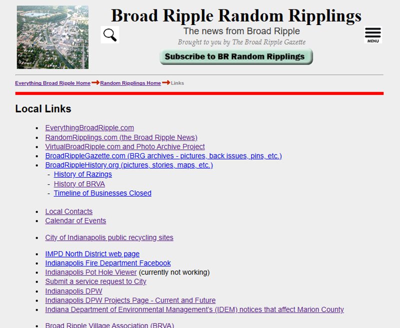 A screen shot of the Local Links page