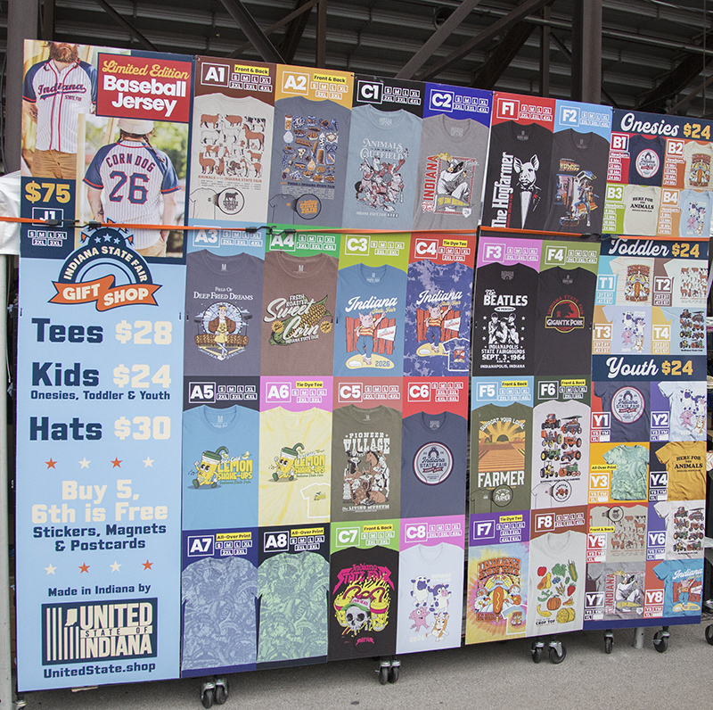 Fair shirts for sale at the official merchandise booth by the grandstand.