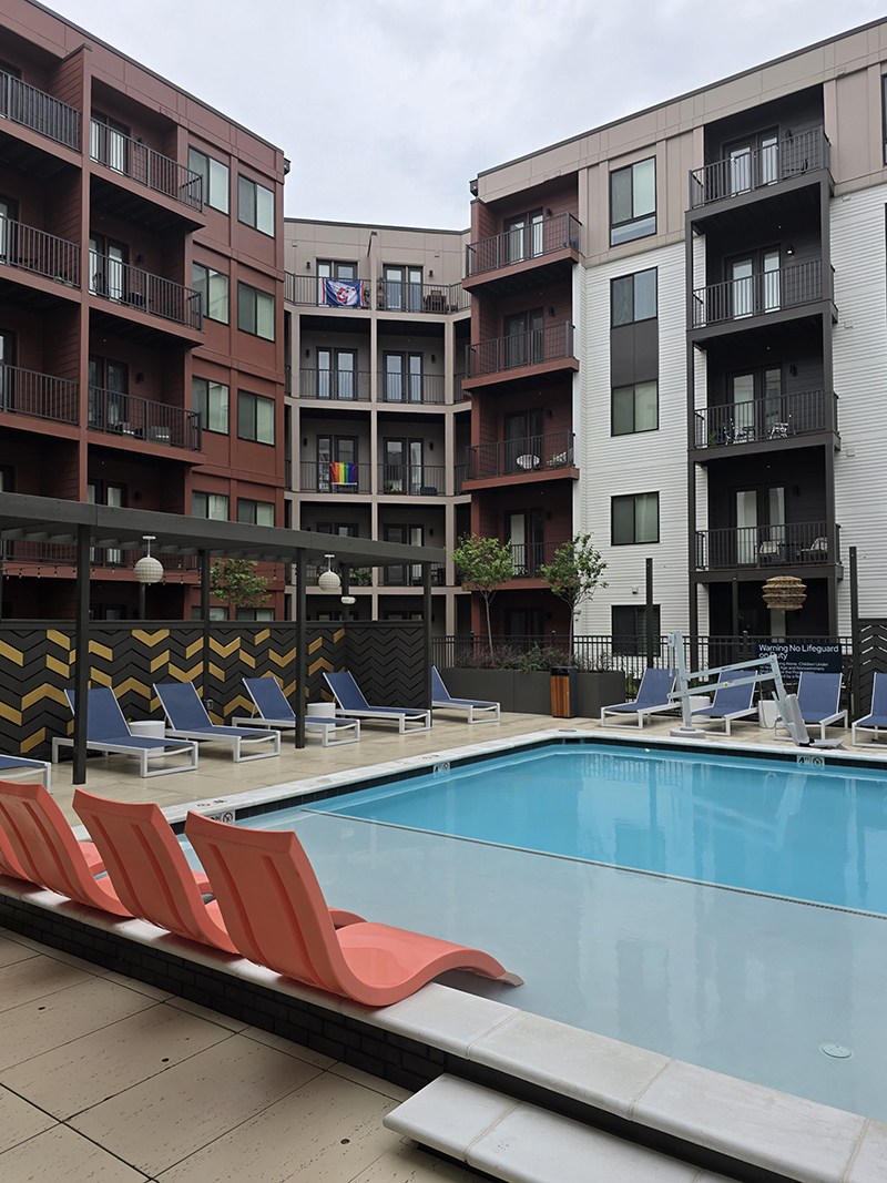 and out to the courtyard with the pool.